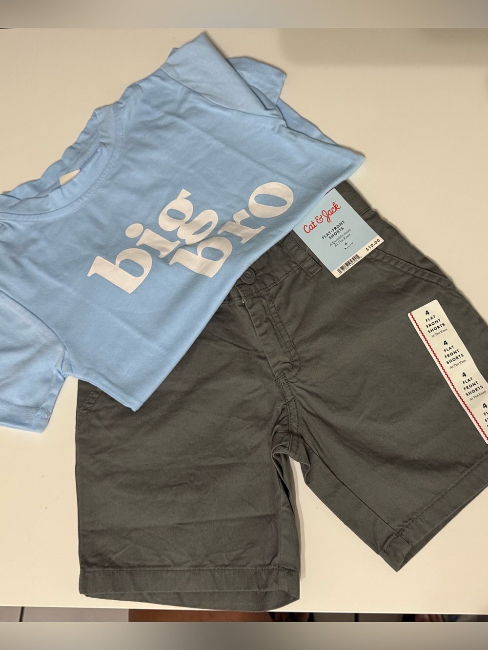 Cat & Jack Light Blue "big bro" Tee with Charcoal Shorts